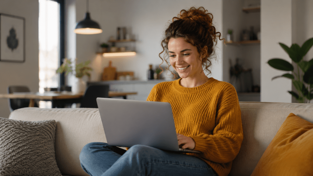 Professional web designer working on a small business website layout on a desktop computer